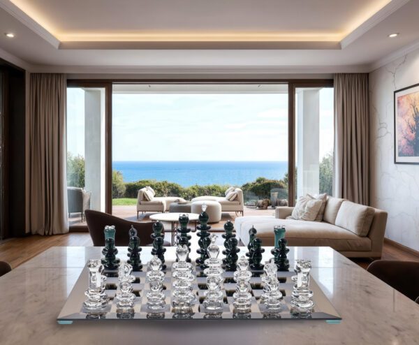 tablero ajedrez cristal transparente